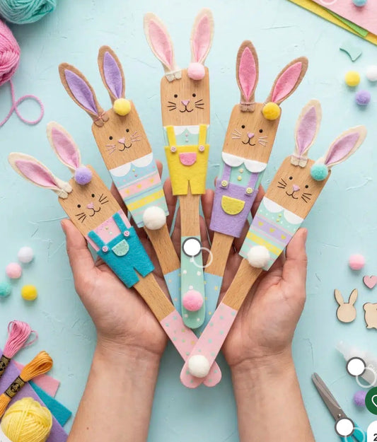 “Bunny Buddy Pops” Spatula Bunnies 🐰🎨 Easy Easter Classroom Craft Kit by Chief Gifting Officers