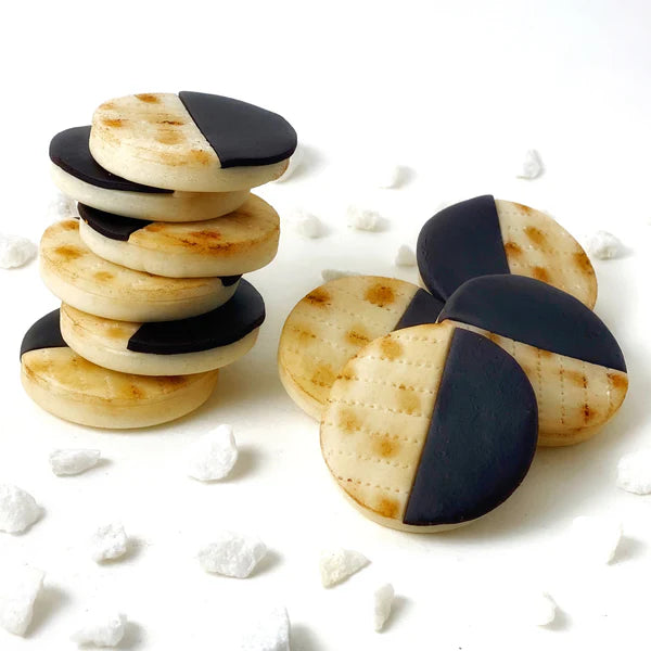 Matzah Magic cookies – marzipan black & white treats, perfect for dunking at Seder or coffee time.