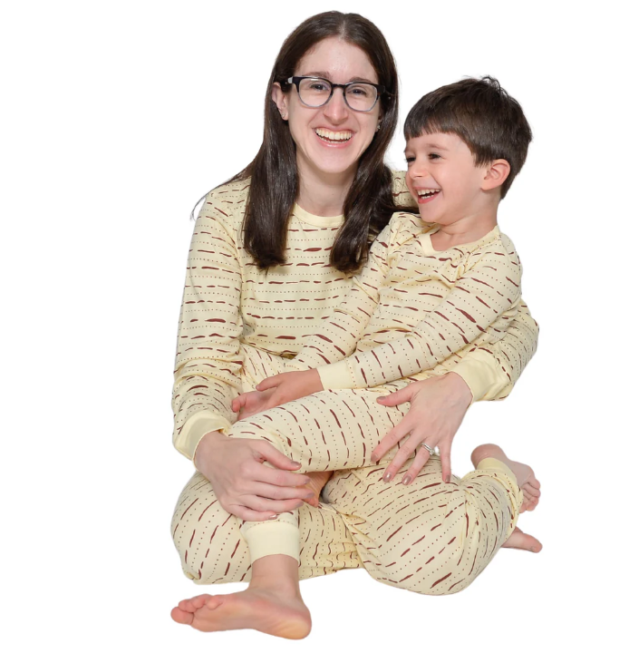 Passover-themed Matza pajamas, 2-piece cotton set for kids & adults, soft & comfy sleepwear.