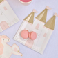 Princess party plates shaped like castles with shimmering gold turrets