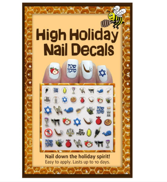 Rosh Hashanah nail decals with shofar, apple, and honey