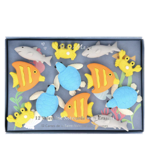 Under-the-sea Valentine cards and matching erasers