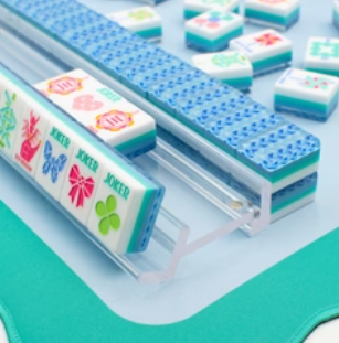 Chunky Mahjong tiles with blue and turquoise layers