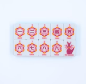 Unique crystal-inspired Mahjong set with blue geometric patterns