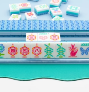 Chunky Mahjong tiles with blue and turquoise layers