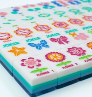 Prism Blue Mahjong set with bold geometric tiles