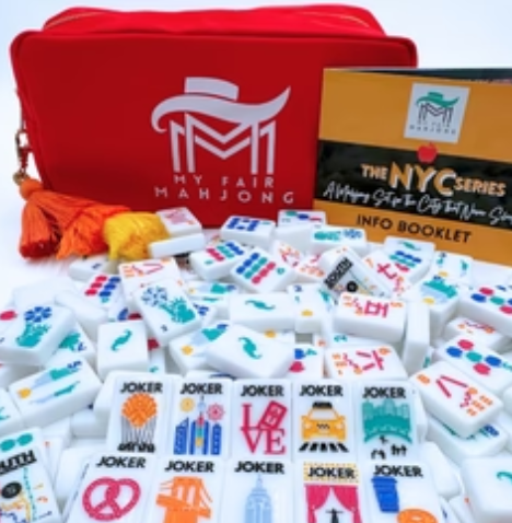 Vibrant acrylic Mahjong set with NYC landmarks