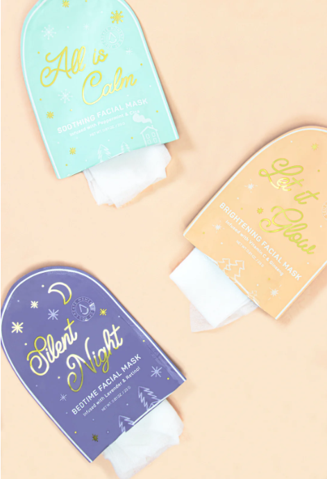 Holiday Winter Wonderland Facial Masks Bundle, featuring hydrating and rejuvenating masks designed to nourish winter skin, making it an ideal festive skincare gift or self-care treat for a radiant glow.