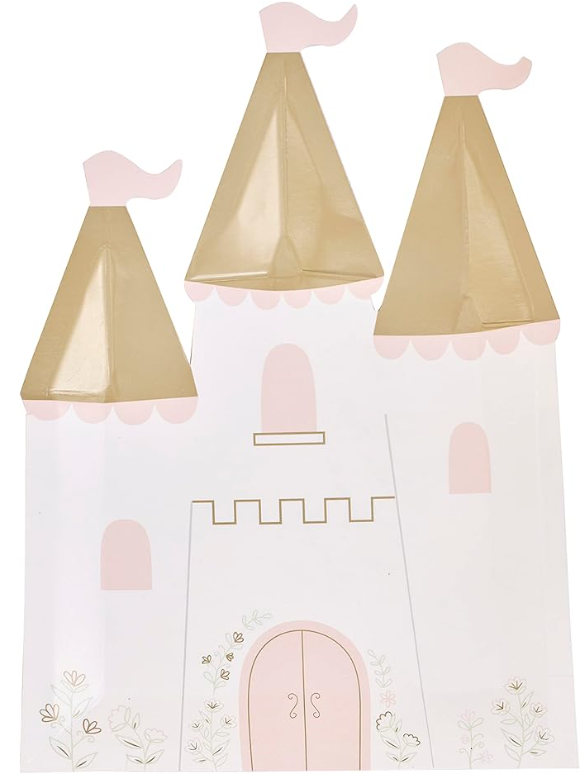 High-quality recyclable paper plates shaped like castles with gold foil