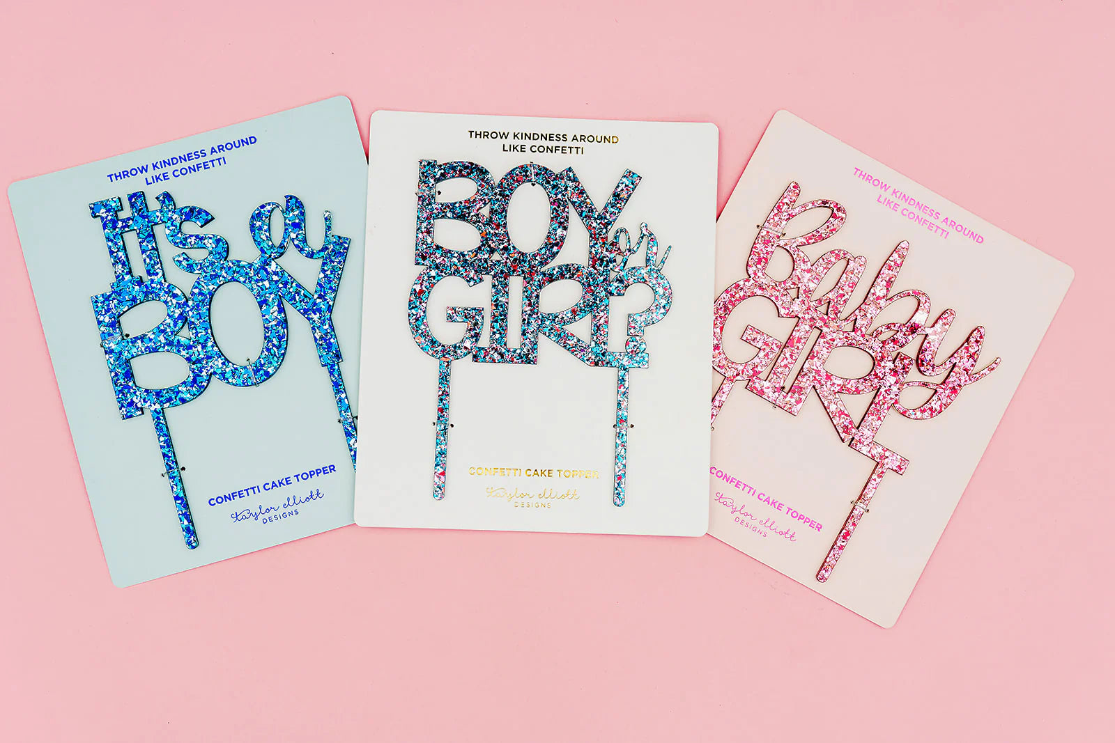Hot pink "Baby Girl" cake toppers, perfect for adding sparkle to your baby shower or reveal party.