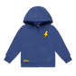 Toddler wearing navy lightning bolt WRT ECC zip hoodie