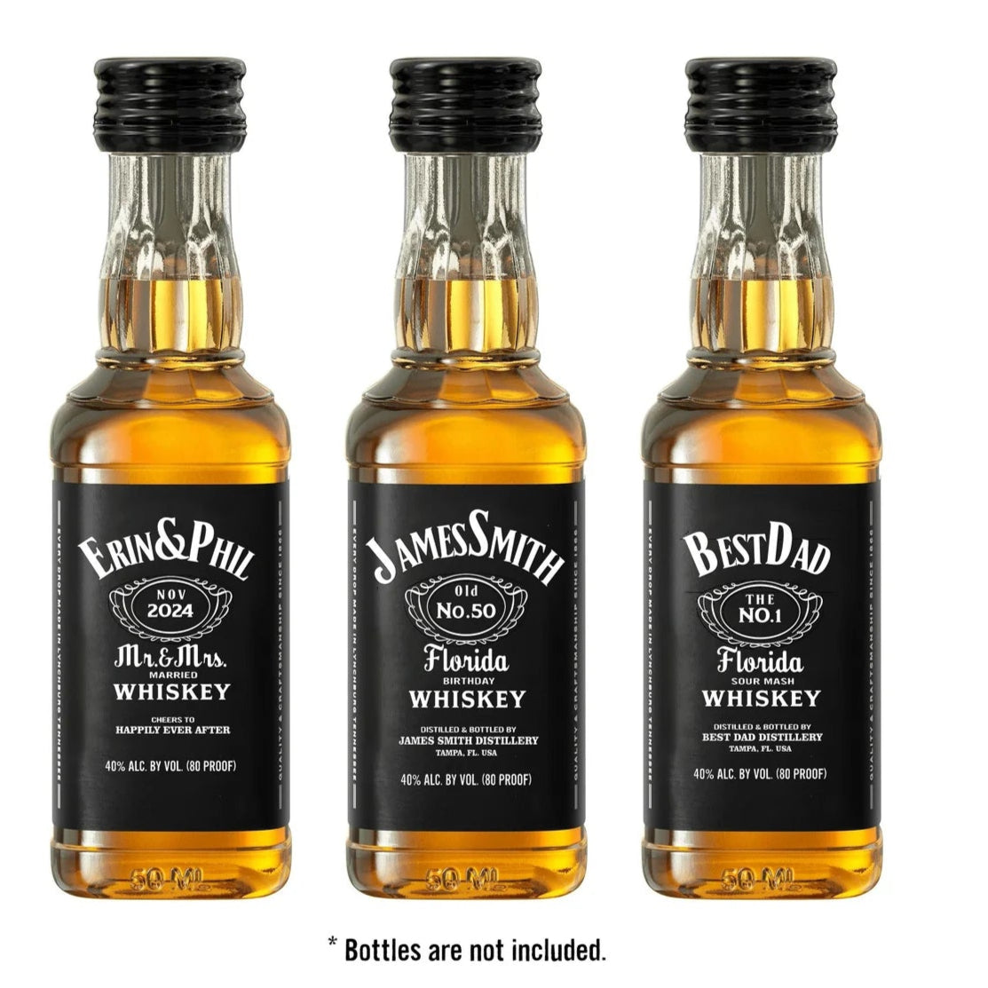 Personalized durable whiskey bottle label, fits 50ml mini bottles perfectly.