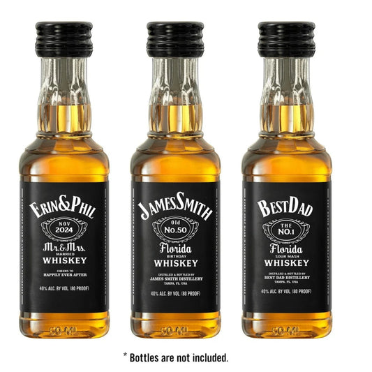 Personalized durable whiskey bottle label, fits 50ml mini bottles perfectly.