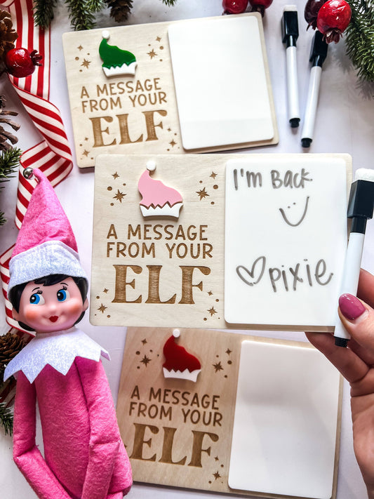 Elf message board with funny note for kids