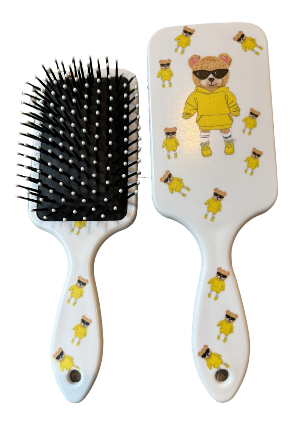 Fun teddy bear hair brush – final color options, great for curly or straight hair