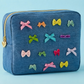 “Bella Bow” 🎀 Denim & Bow Structured Zipper Pouch by Taylor Elliott Designs