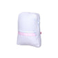 Pretty in Pink pink seersucker small backpack for toddlers & fashionistas. Fits iPad, makeup, credit cards. Washable.