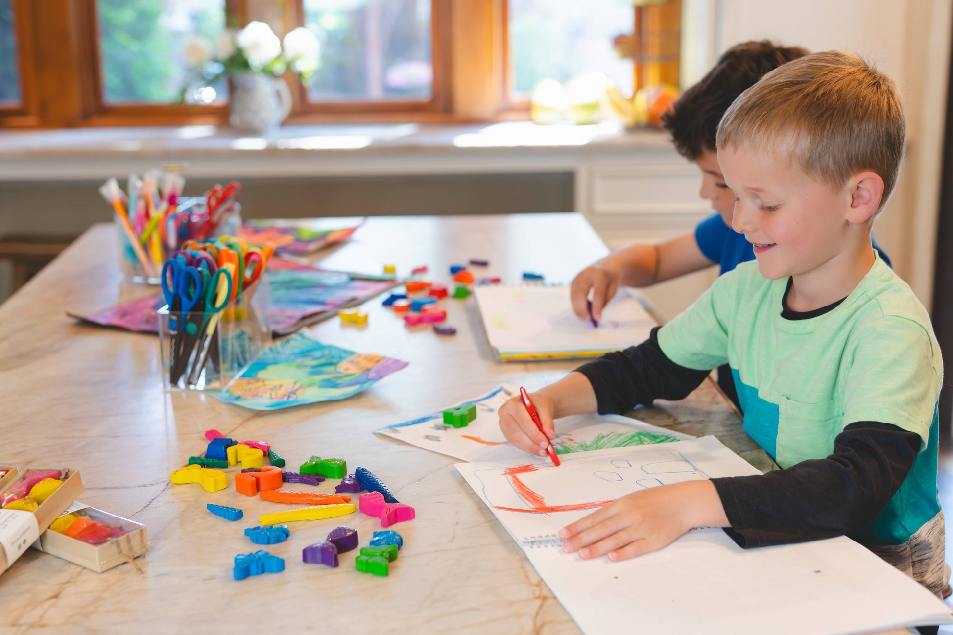 Toddler dinosaur crayons artistic activity