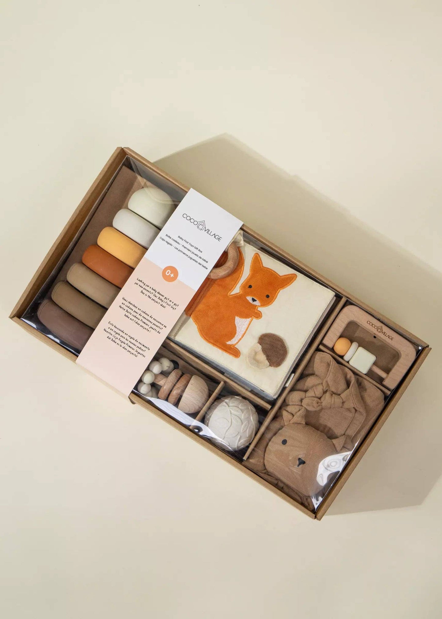 Baby’s First Gift Box with wooden rattle and sensory book