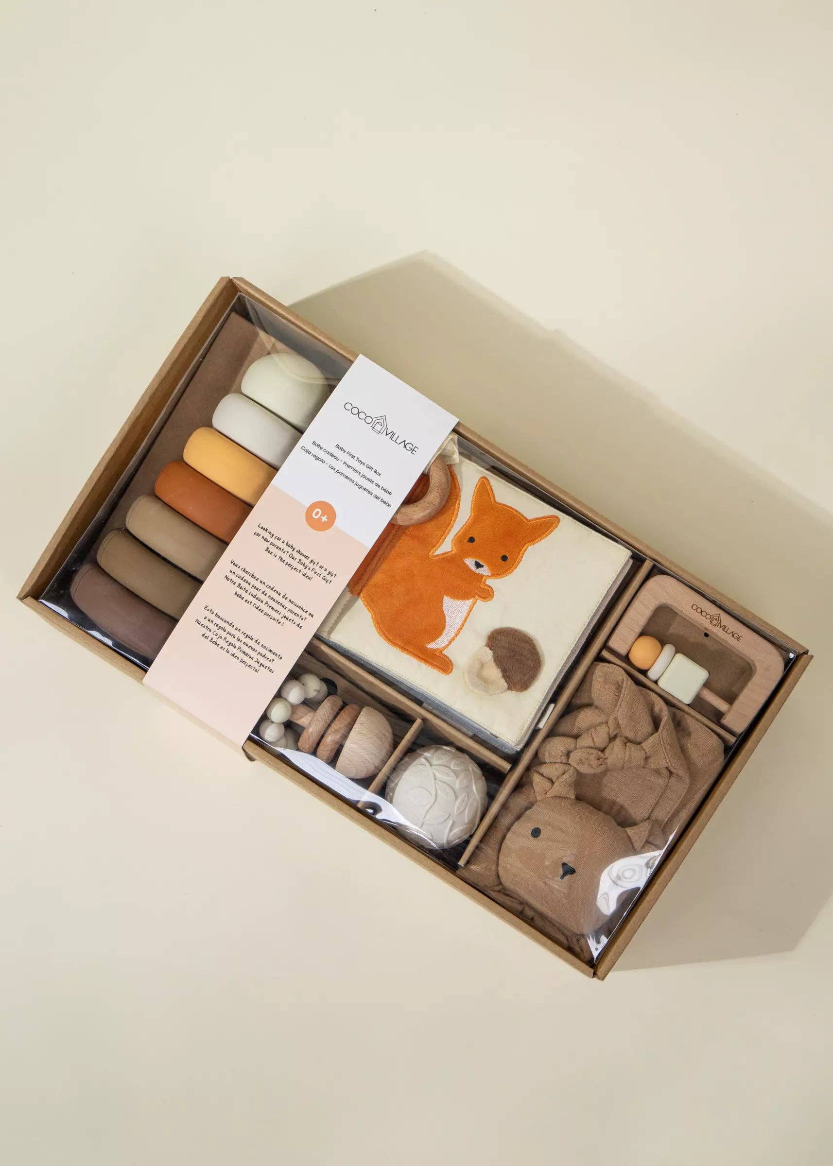 Baby’s First Gift Box with wooden rattle and sensory book