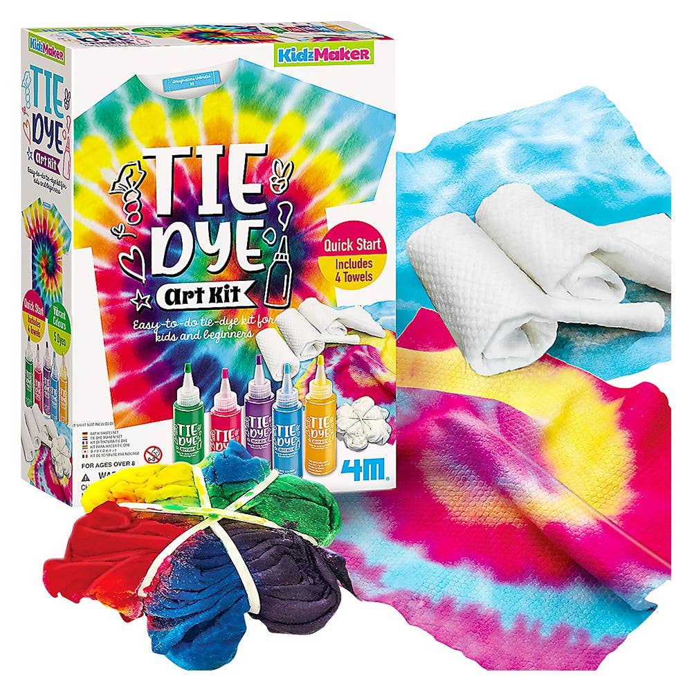 All-in-one tie-dye kit with towels, dyes, and instructions