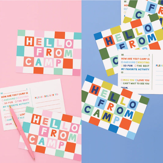 “Hello from Camp” 👋 Checkered Camp Postcards