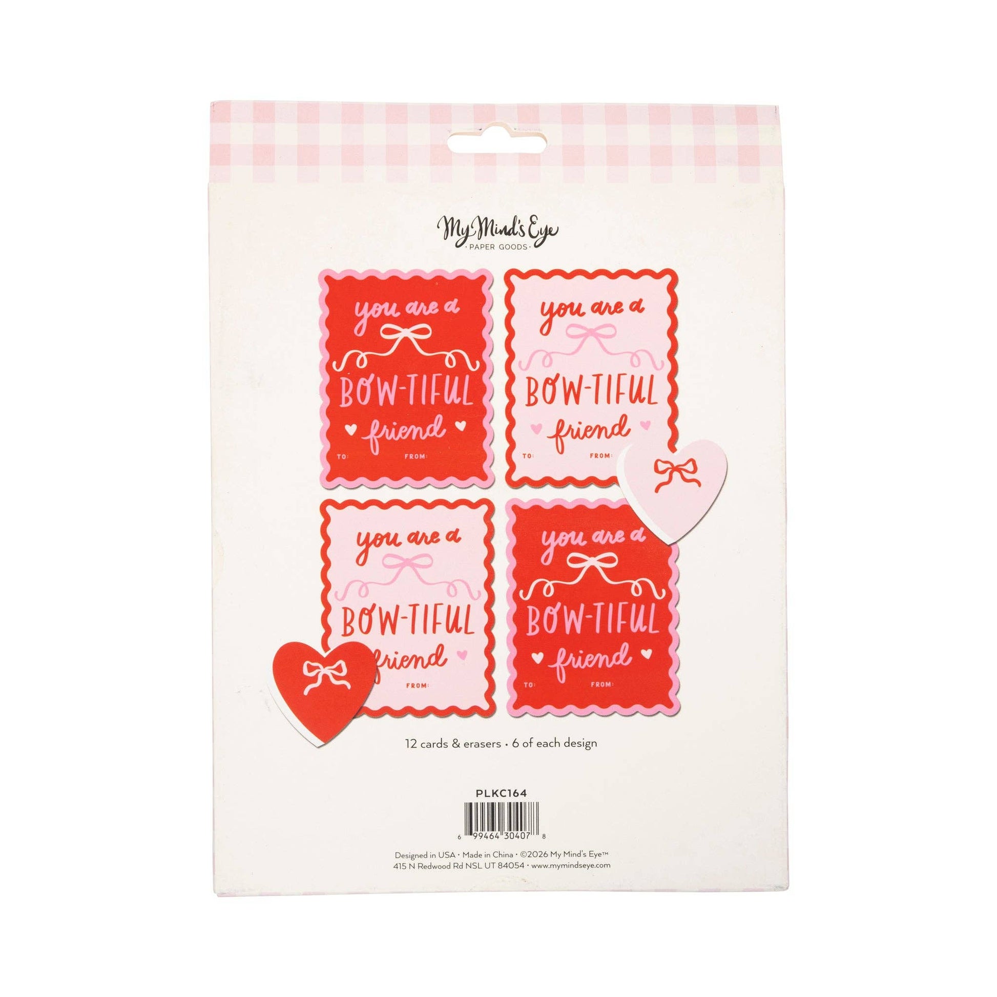 Pink and red bow Valentine cards with erasers