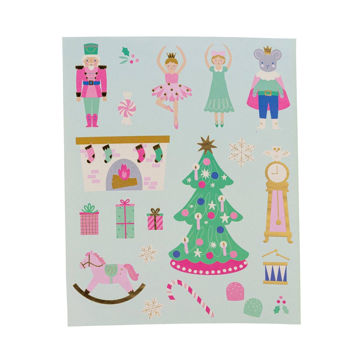 Nutcracker Sticker and Coloring Activity Kit for kids, featuring a nutcracker-themed sticker sheet and 20" x 10" house background for festive crafting and holiday fun.
