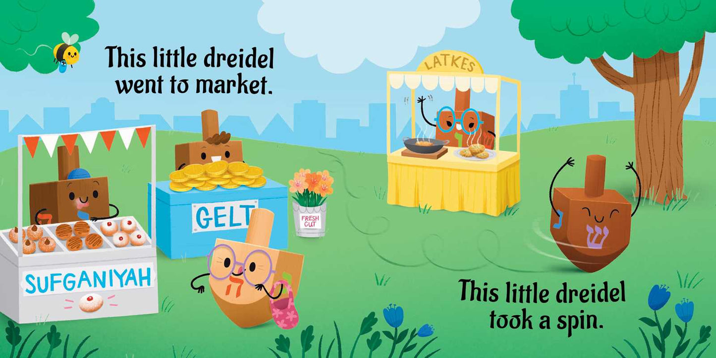 Jewish holiday board book for toddlers about dreidels