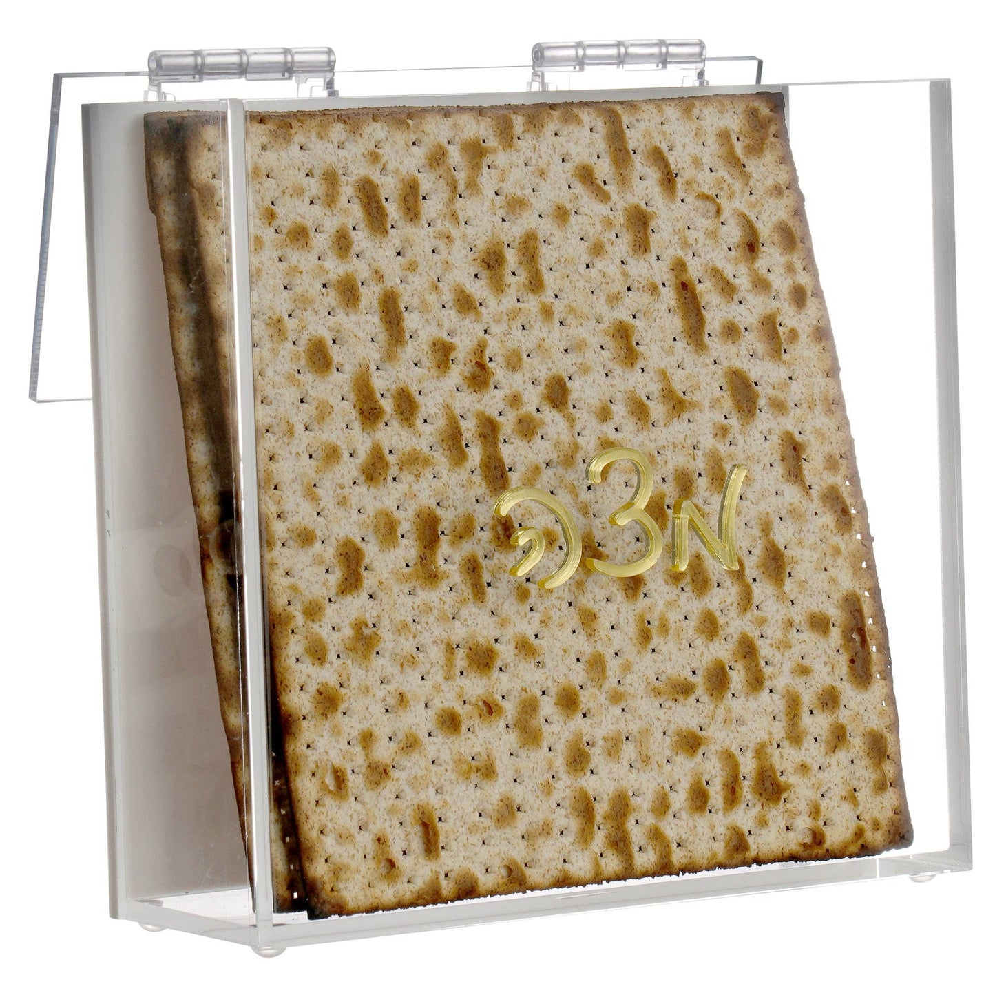 Lucite Matzah Box - White Back: Gold