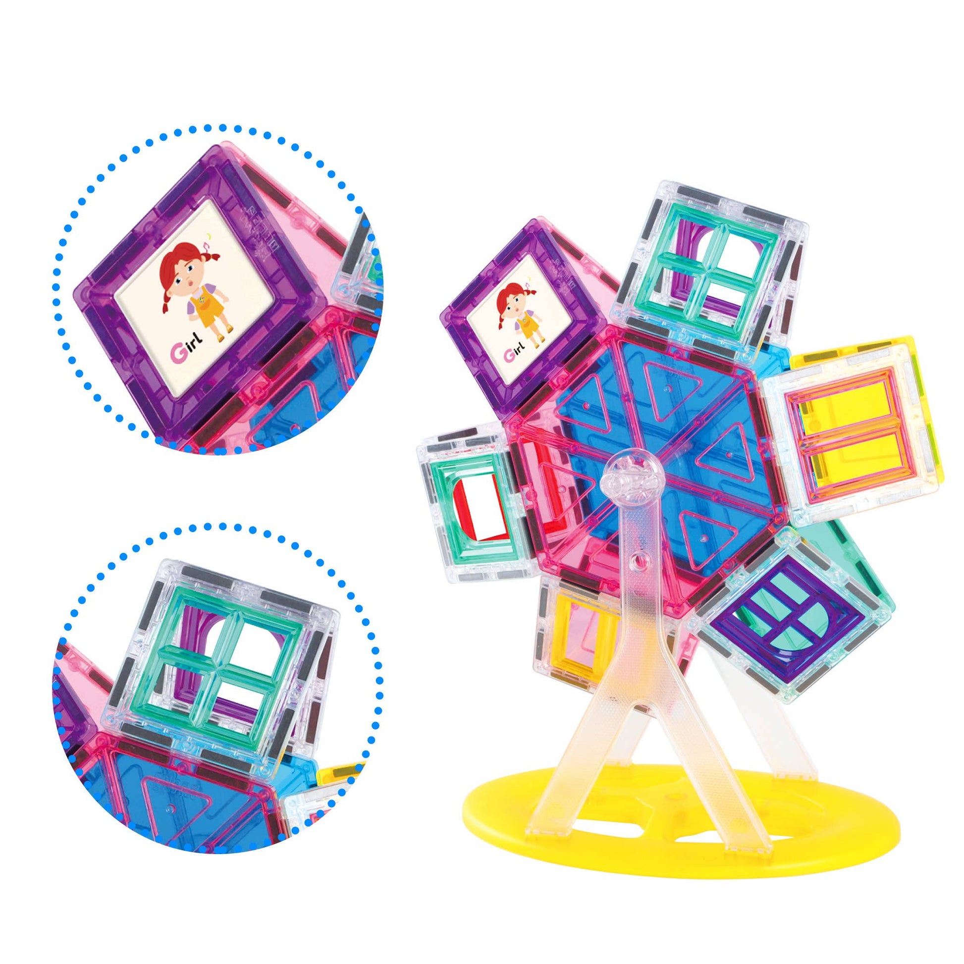 Rotating Ferris Wheel magnet tile activity set