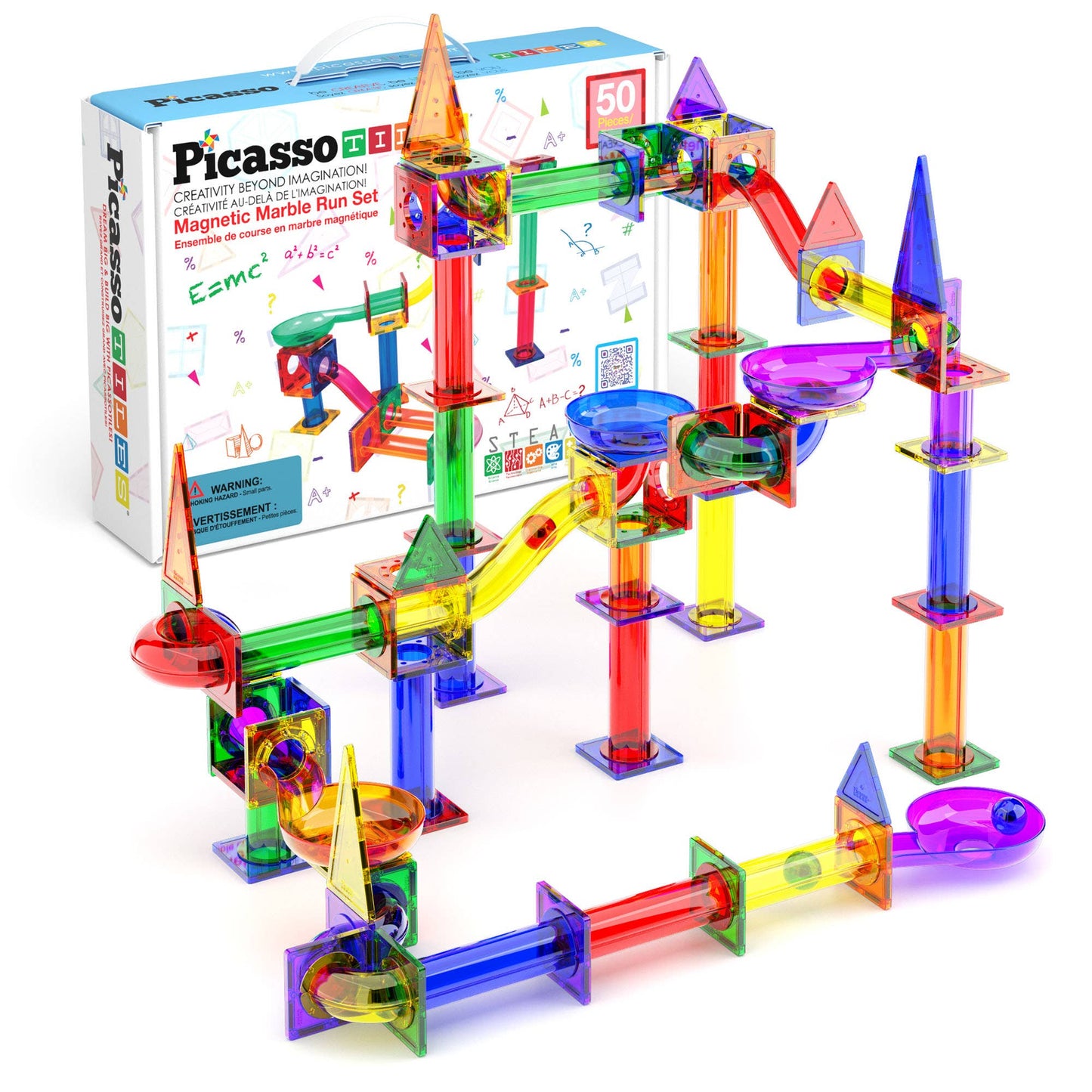 PicassoTiles 50-piece magnetic marble run for kids
