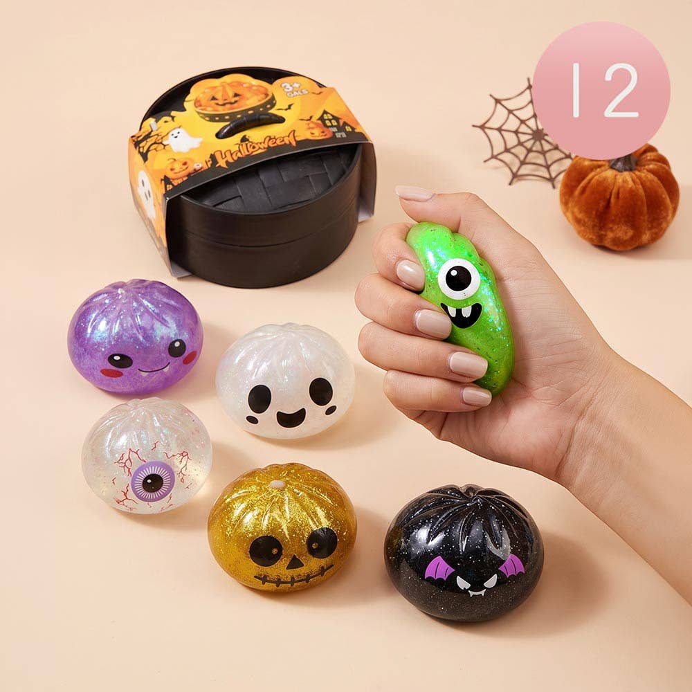 12PCS - Halloween Glitter Steamed Bao Bun Dumpling Squeeze Squishy Stress Relief Toy