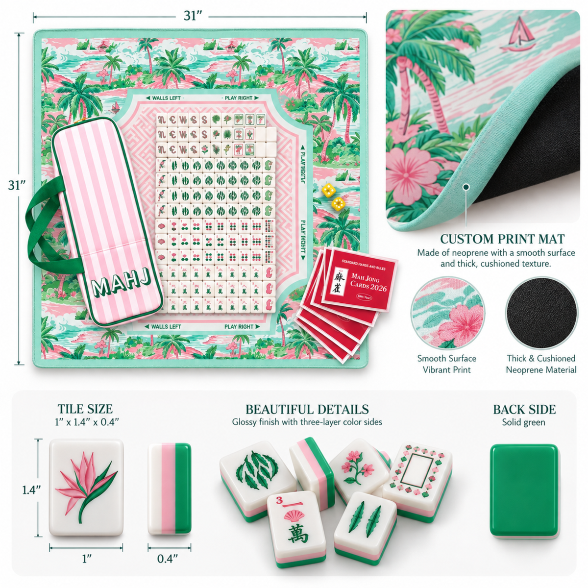 "Palm Reader" 🌴 Palm Resort Mahjong Complete Set with Playing Mat by Ellison+Young
