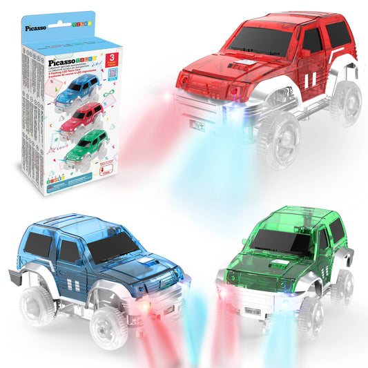 PicassoTiles 3-pack LED race cars for magnetic tracks
