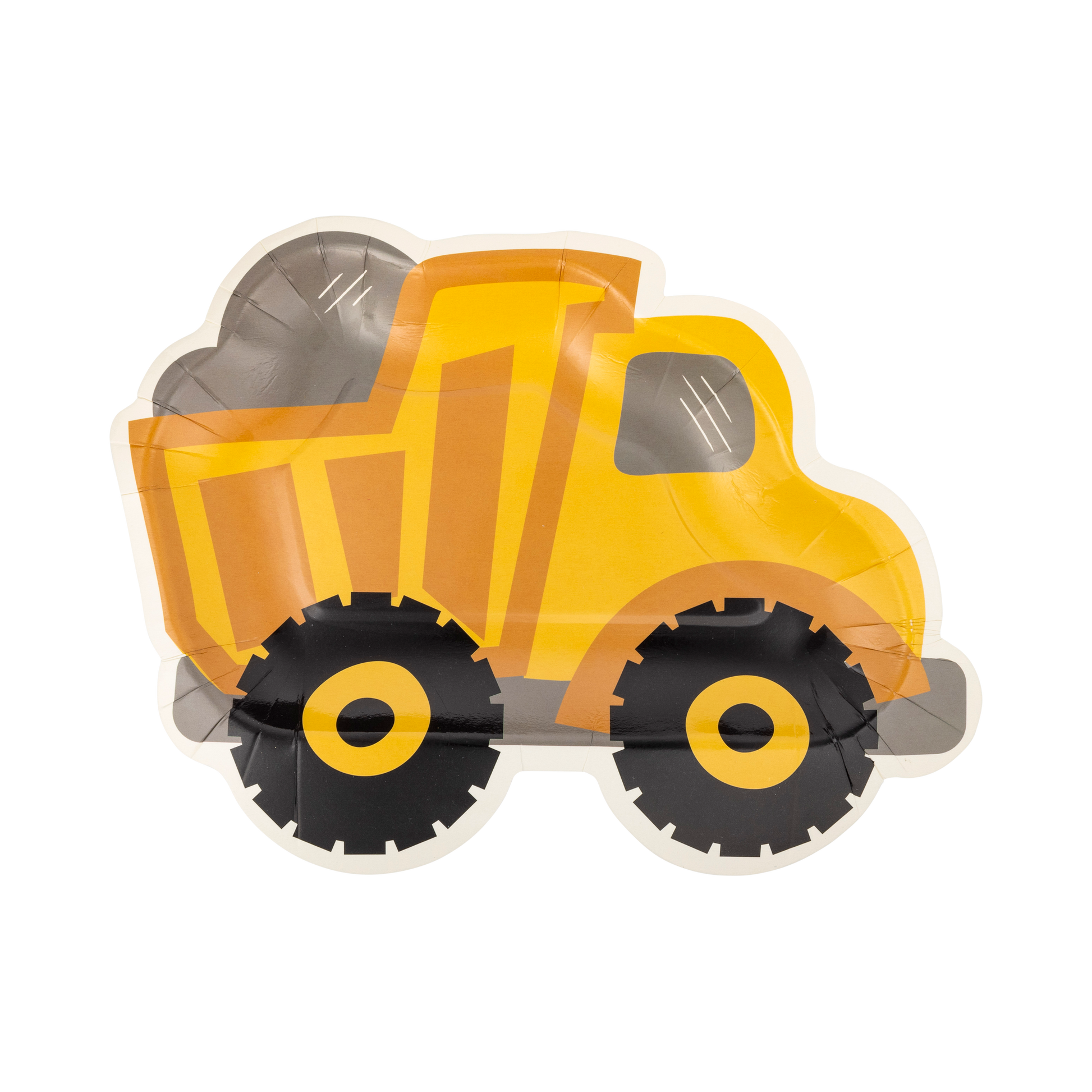 Dump Truck Shaped Paper Plates – 8 count, 10-inch, perfect for construction-themed parties.