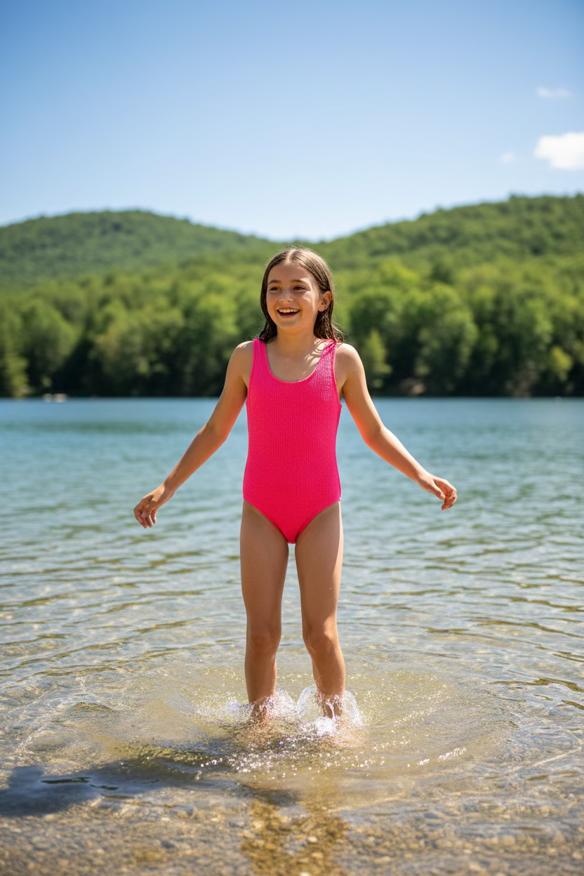 "Crinkle & Shine" 💗 Hot Pink Crinkle One-Piece Swimsuit by Tweenstyle