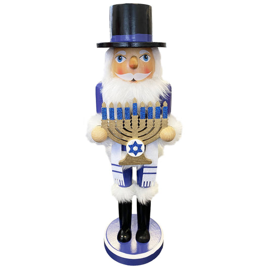 14-inch Hanukkah nutcracker in blue and white outfit