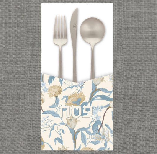 Table décor utensil pouch in dusty blue floral pattern