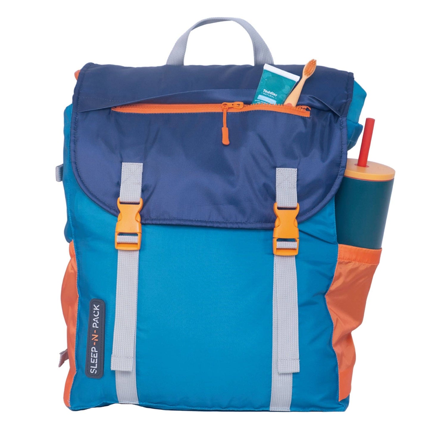 "Pack & Snooze" 🎒 Mimish Sleep-N-Pack Sleeping Bag — Enamel Blue, Persimmon & Navy (Big Kid)