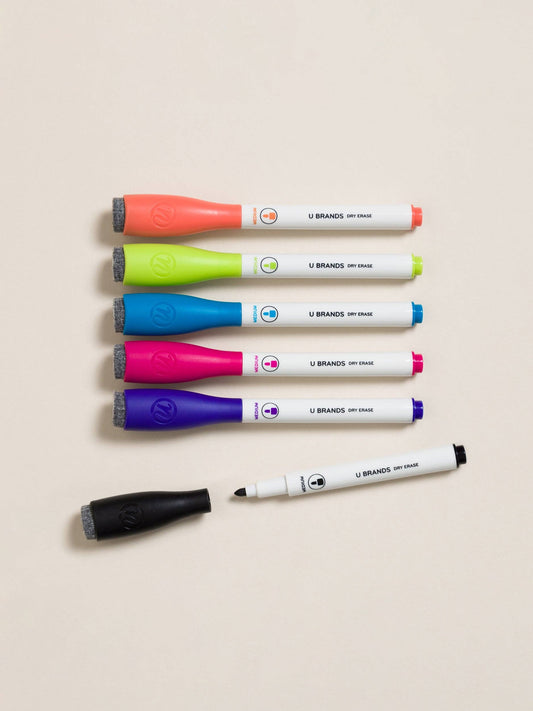 Dry erase markers set of 6 assorted colors magnetic caps