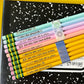 Set of 5 engraved pencils in pastel colors, featuring motivational phrases: "You are amazing," "Stay Sharp," "You can do it, bruh," "Yes you can! True story," and "You've got this." Ideal for back-to-school gifts.