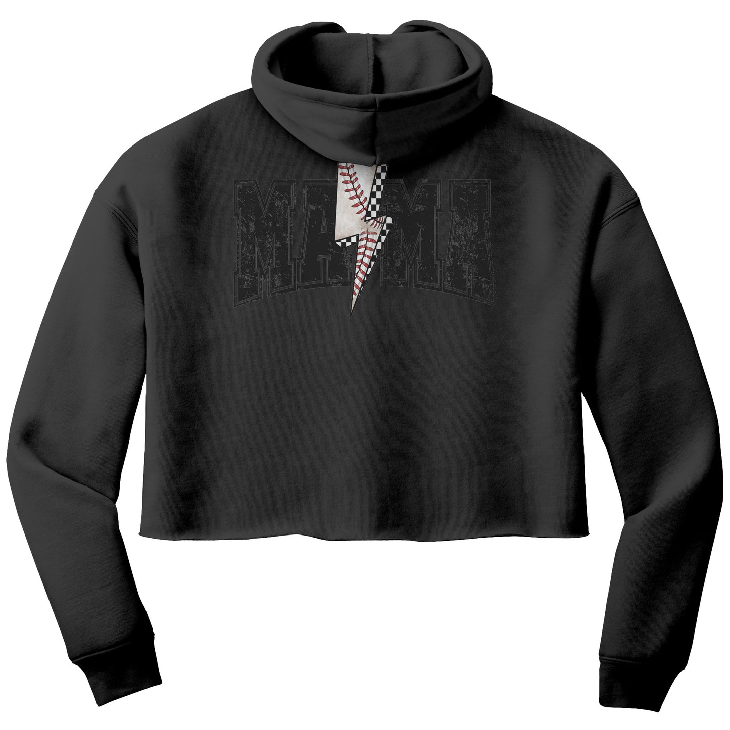 Cropped sweatshirt with "Baseball Mama" text, designed for game days. Stylish and cozy, perfect for cheering on young baseball players.