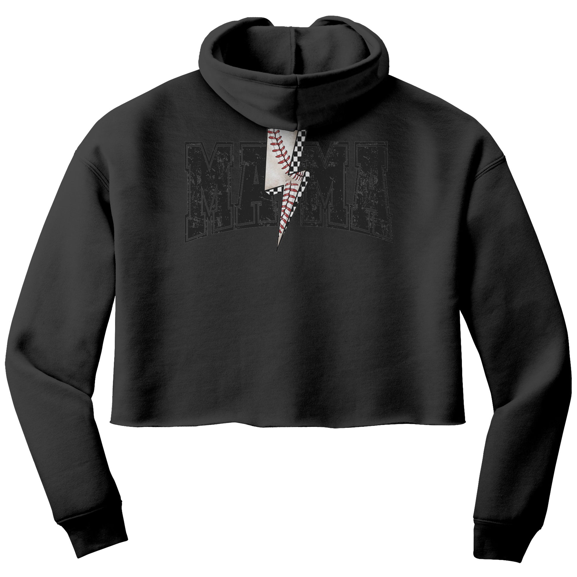 Cropped sweatshirt with "Baseball Mama" text, designed for game days. Stylish and cozy, perfect for cheering on young baseball players.