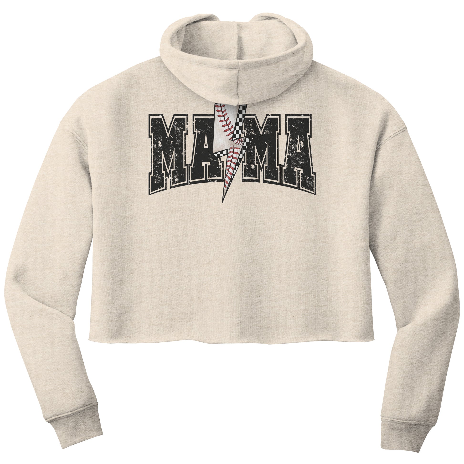 Cropped sweatshirt with "Baseball Mama" text, designed for game days. Stylish and cozy, perfect for cheering on young baseball players.