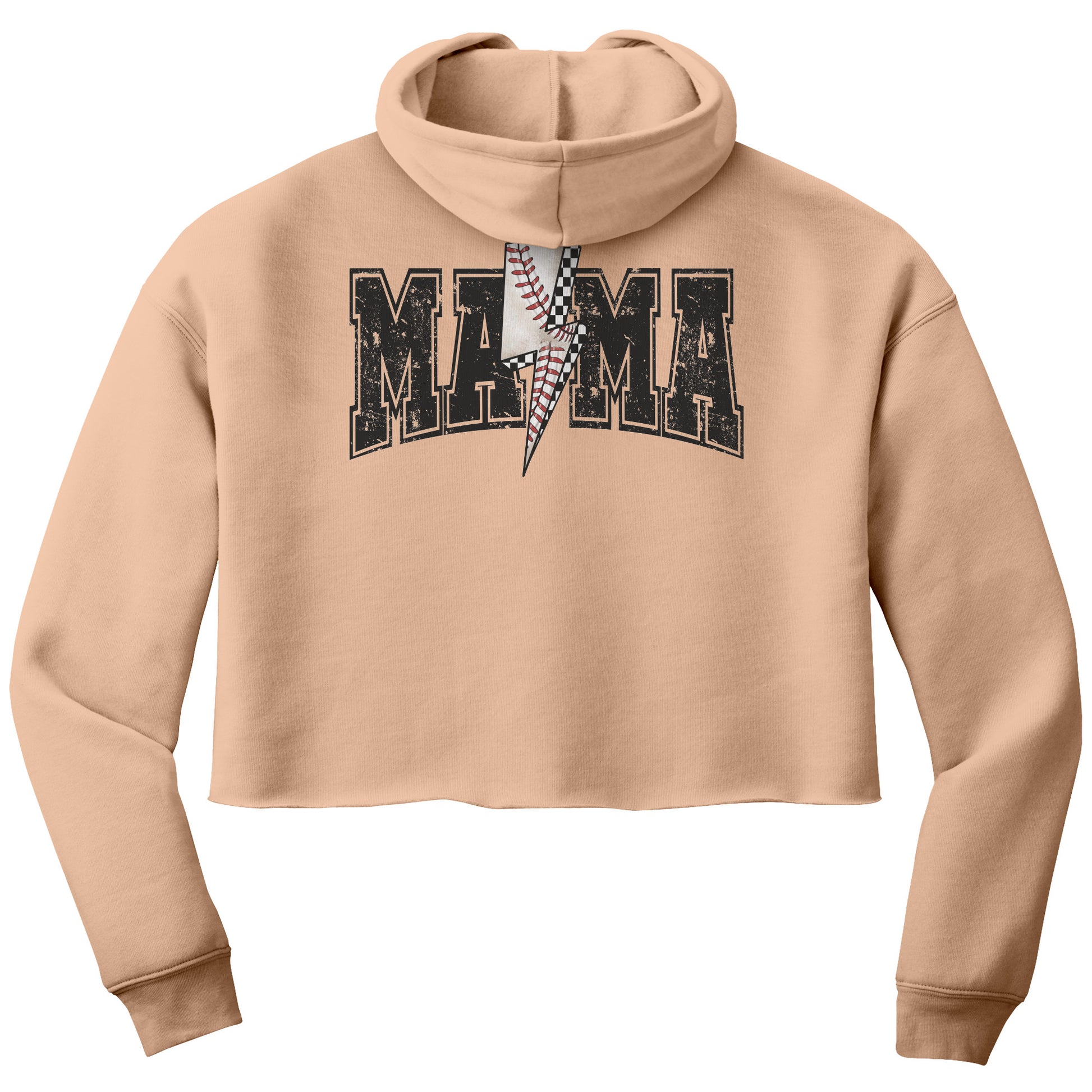 Cropped sweatshirt with "Baseball Mama" text, designed for game days. Stylish and cozy, perfect for cheering on young baseball players.