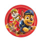 Round Paw Patrol paper plates close up
