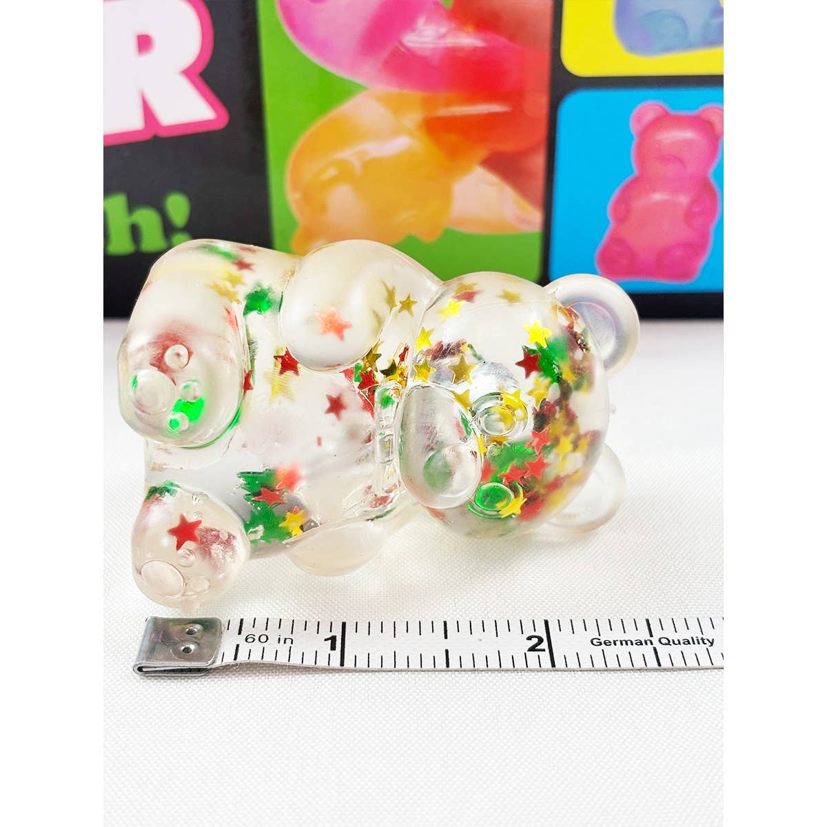 "Clear Conscience" 🐻 Clear Glitter Gummy Bear Squishy Toy with Star Confetti by Love and Repeat