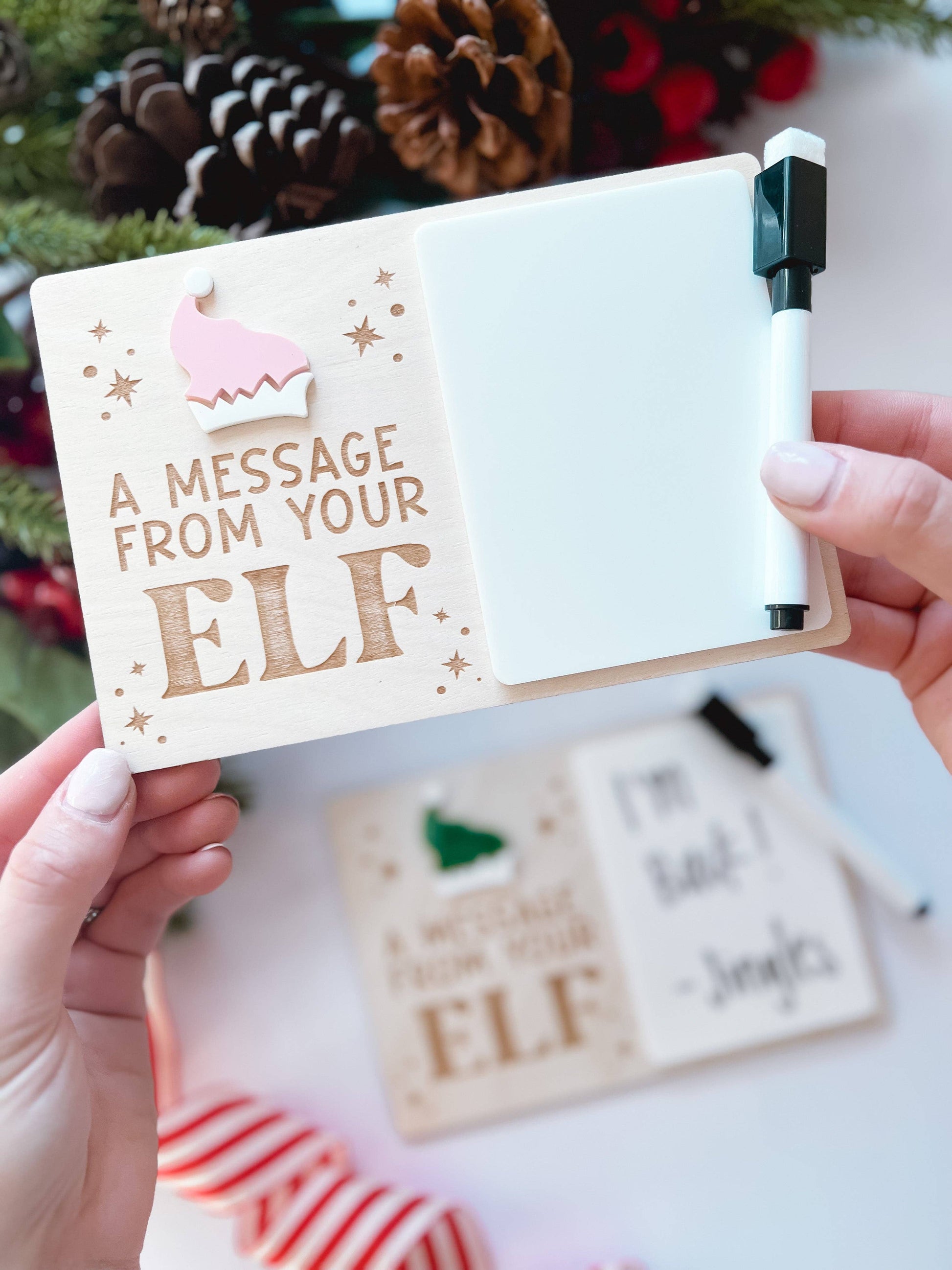Cute holiday elf prop with message space