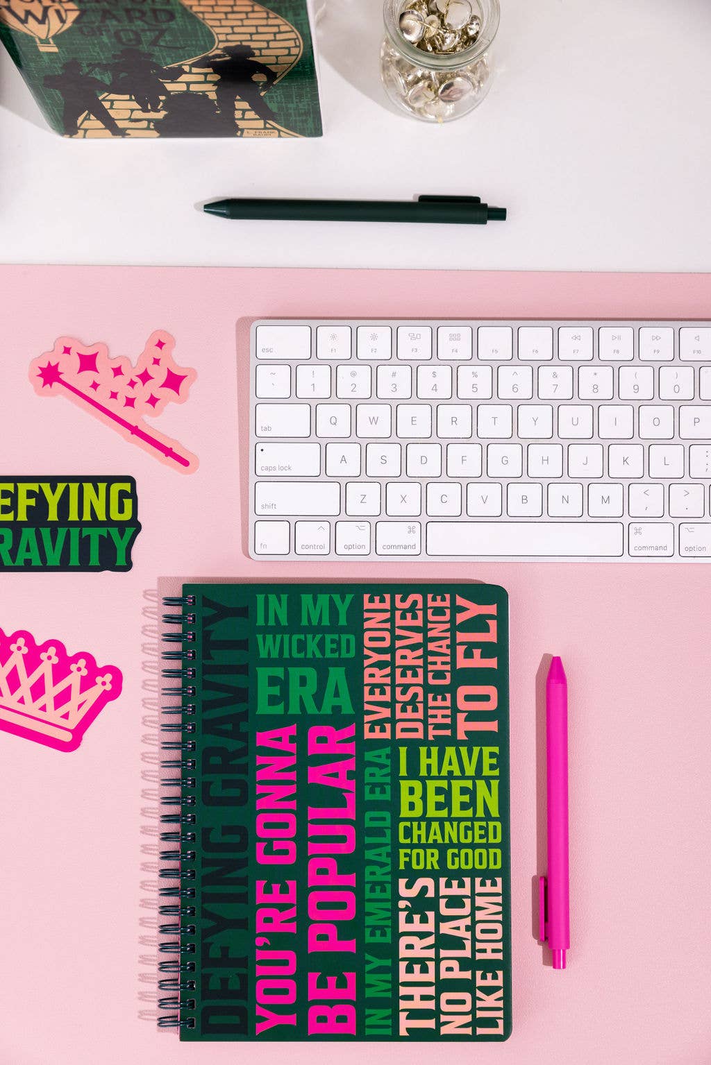 Wicked-inspired mini notebook with 160 pages, pockets, and durable hardcover, perfect for on-the-go writing